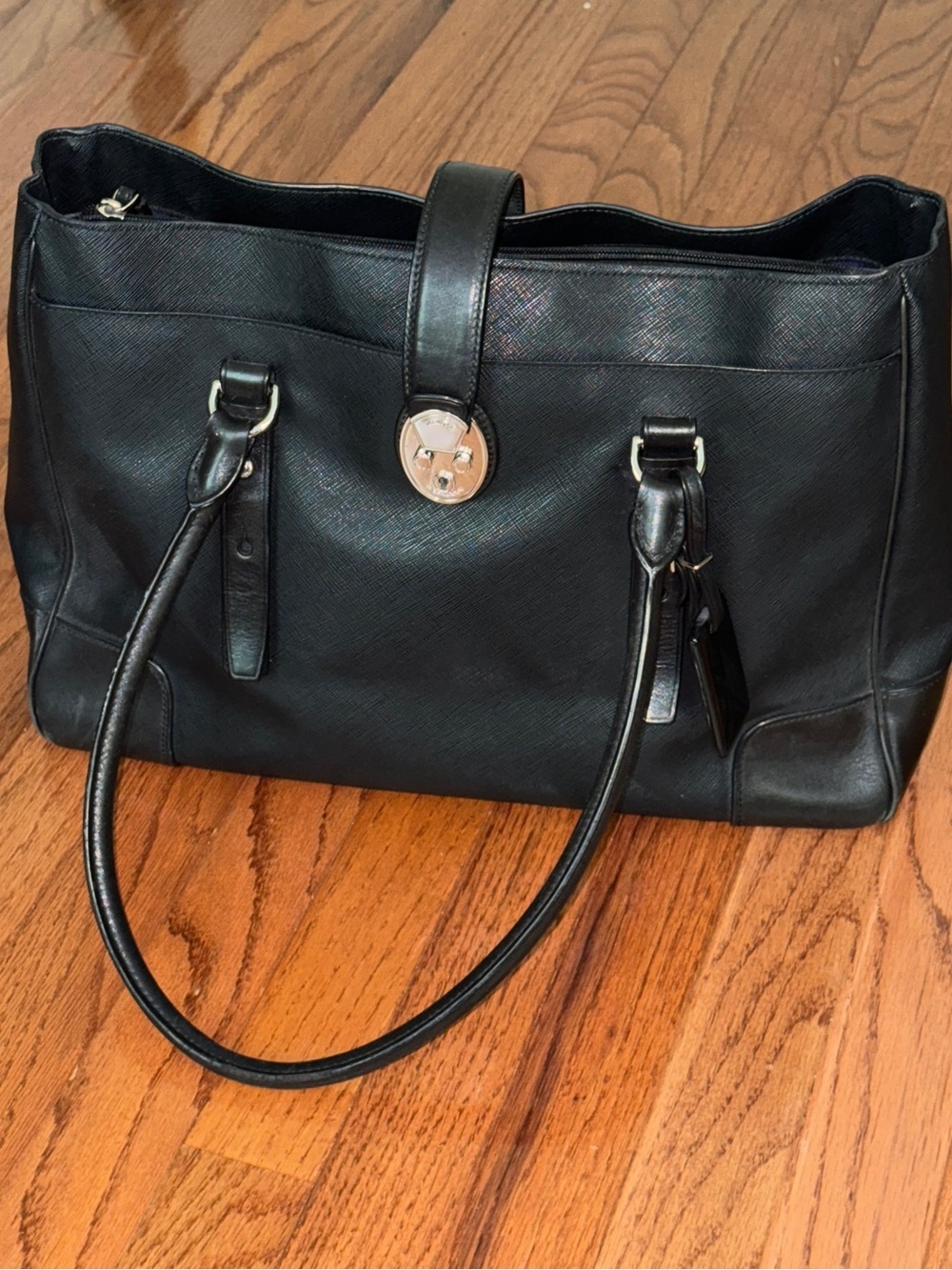TUMI Villa Turin Black Saffiano & Leather Trim Commute Travel Tote Bag